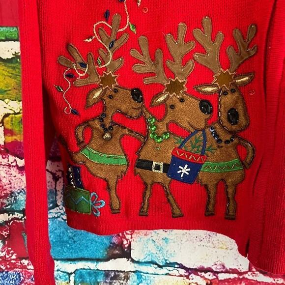 Christopher & Banks Dancing Reindeer Zip Front Cardigan Sweater Christmas Medium - Picture 5 of 8